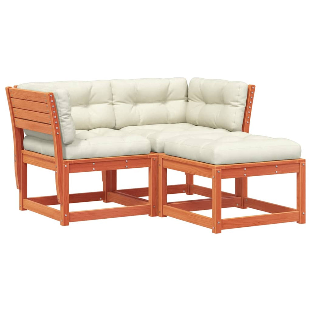 vidaXL 3-Piece Garden Sofa Set with Cushions Wax Brown Pinewood