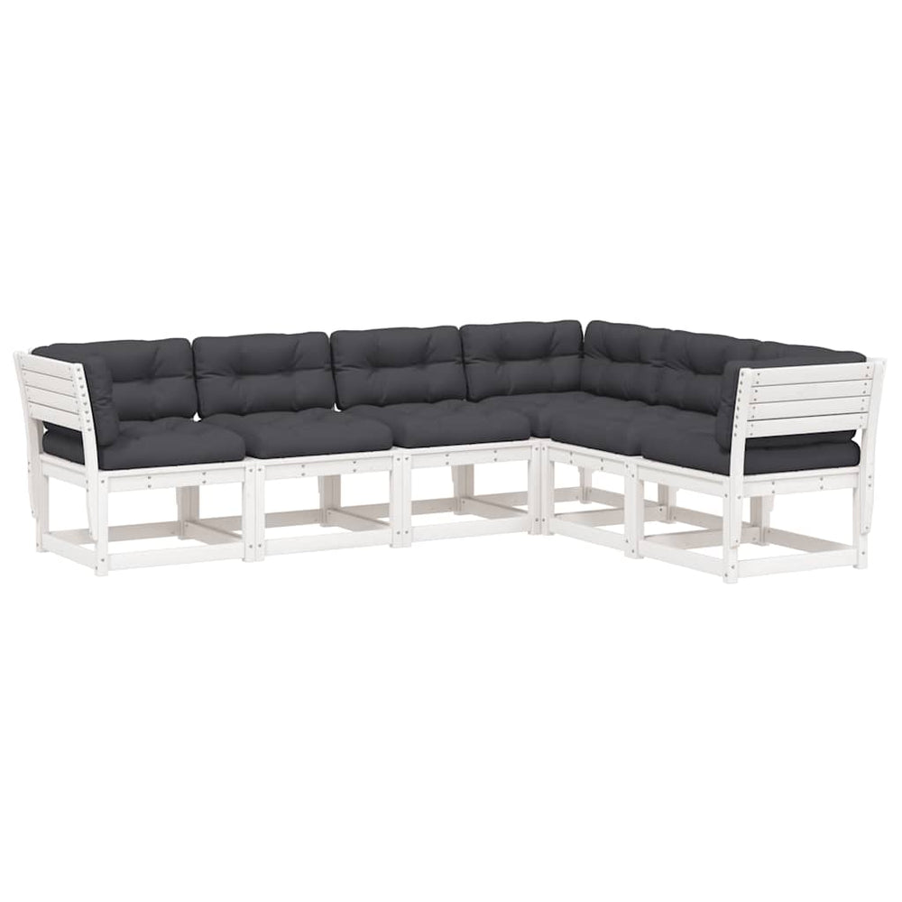 vidaXL 6-piece Garden Sofa Set with Cushions White Solid Pine Wood