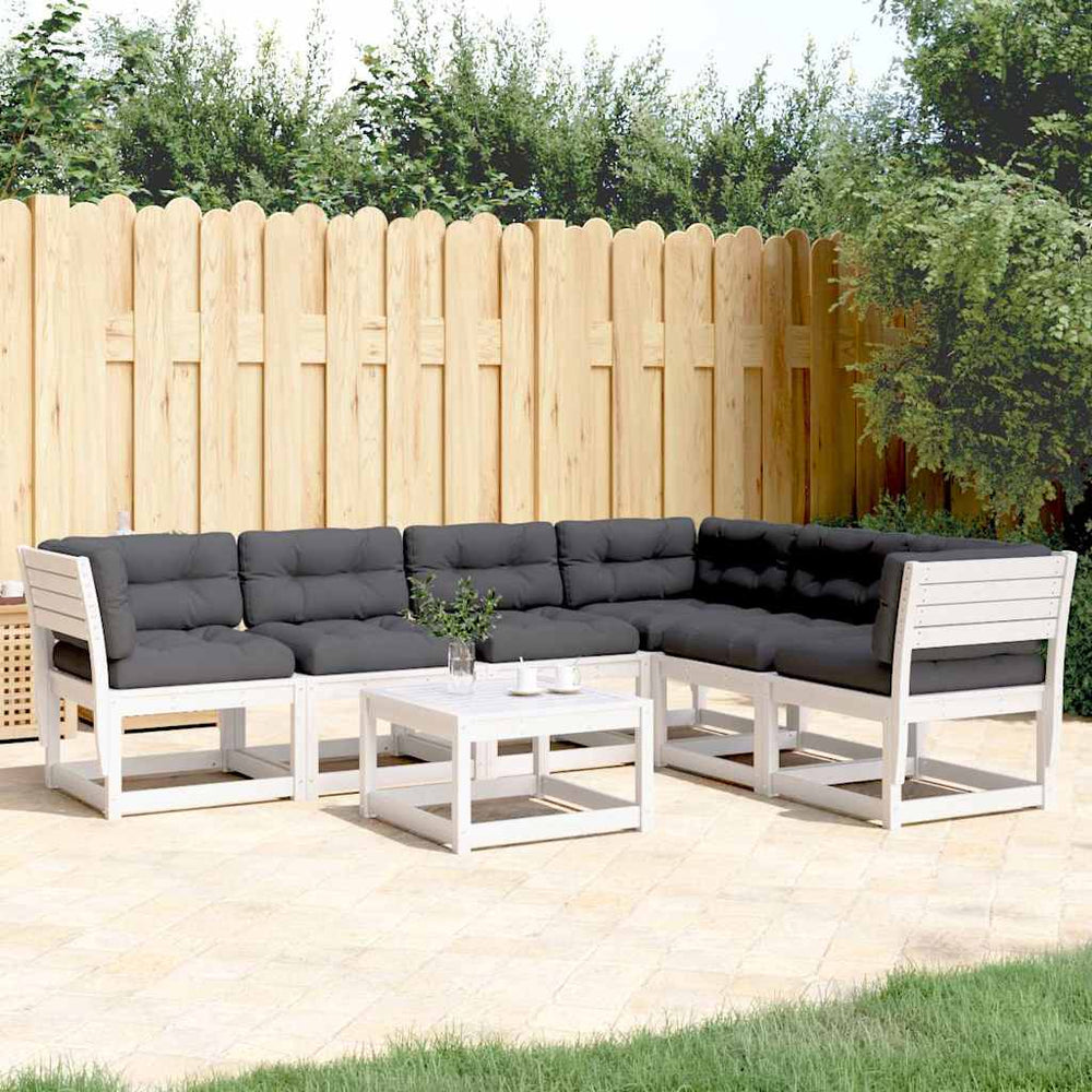 vidaXL 6-piece Garden Sofa Set with Cushions White Solid Pine Wood