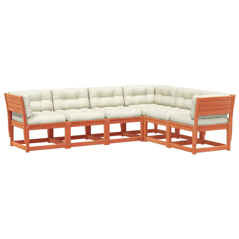 vidaXL 6-Piece Garden Sofa Set with Cushions Waxed Brown Pine Wood