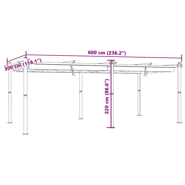 vidaXL Garden Pavilion with Retractable Roof Anthracite 3x6 m Aluminum