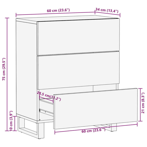 vidaXL Sideboard White 60x34x75 cm Solid Mango Wood