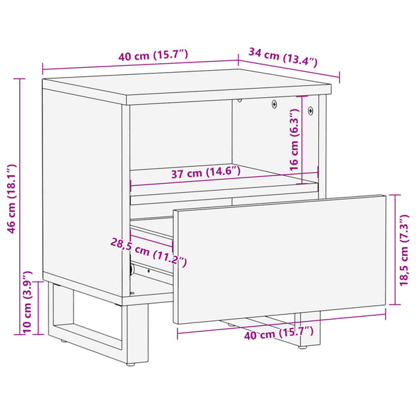 vidaXL Bedside Table 40x34x46 cm Bleached Solid Mango Wood
