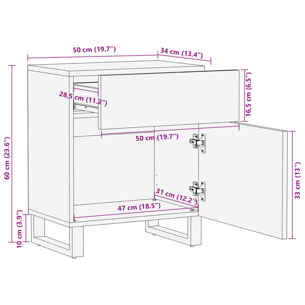 vidaXL Nightstand White 50x34x60 cm Solid Mango Wood