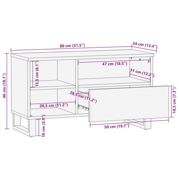 vidaXL TV Cabinet 80x34x46 cm Solid Mango Wood