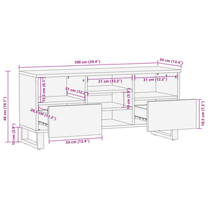 vidaXL TV Cabinet 100x34x46 cm Solid Mango Wood