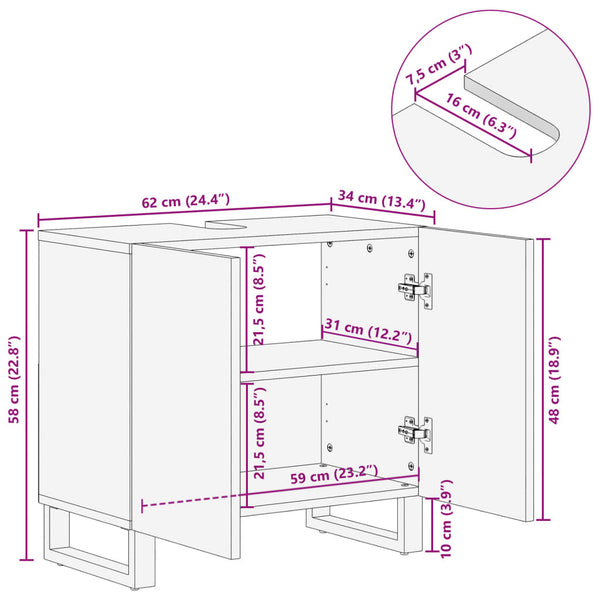 vidaXL Bathroom Sink Cabinet 62x34x58 cm Solid Mango Wood