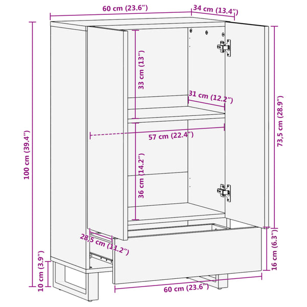 vidaXL Sideboard 60x34x100 cm Solid Acacia Wood