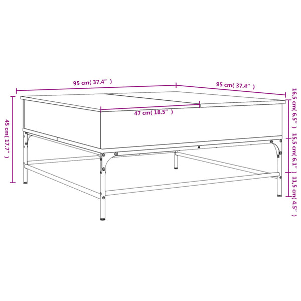 vidaXL Coffee Table Black 95x95x45 cm Engineered Wood and Metal