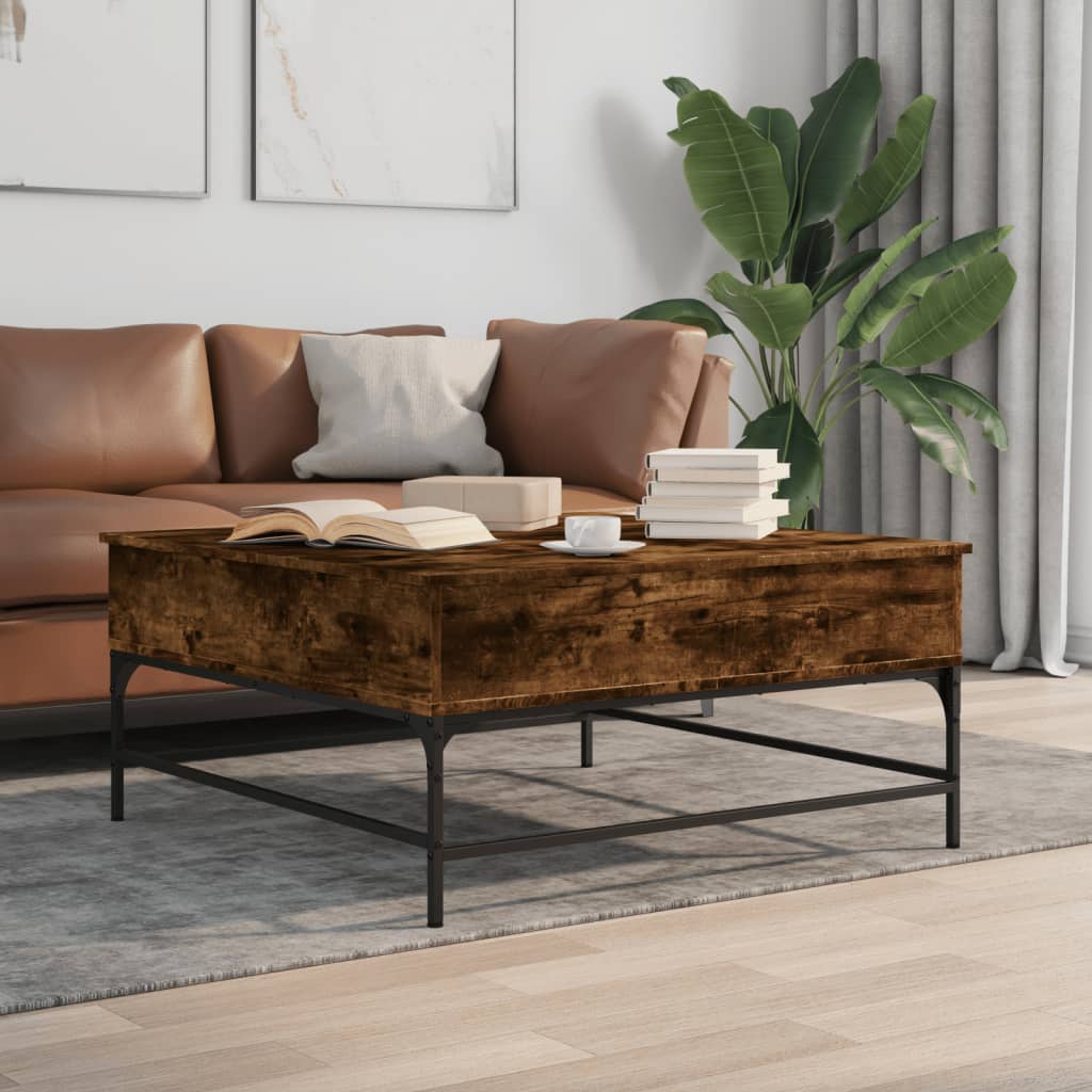 vidaXL Coffee Table Smoked Oak 95x95x45 cm Engineered Wood and Metal