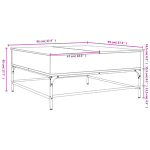 vidaXL Coffee Table Grey Sonoma 95x95x45 cm Engineered Wood and Metal