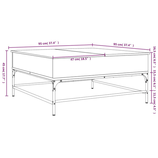vidaXL Coffee Table Brown Oak-Look 95x95x45 cm Engineered Wood Metal