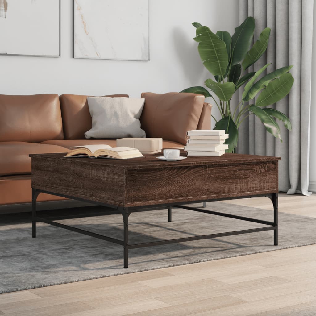 vidaXL Coffee Table Brown Oak-Look 95x95x45 cm Engineered Wood Metal