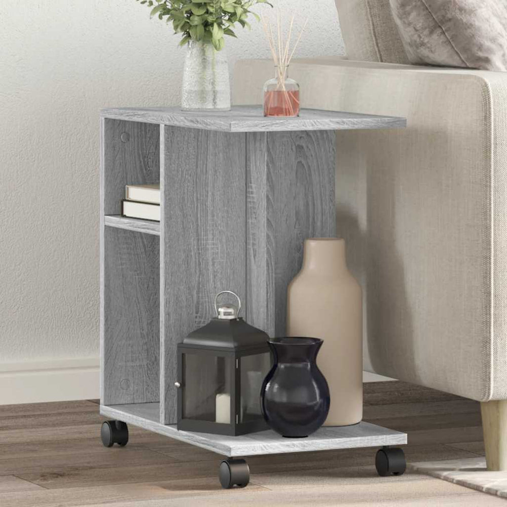 vidaXL End Table with Wheels Grey Sonoma 50x30x55 cm Engineered Wood