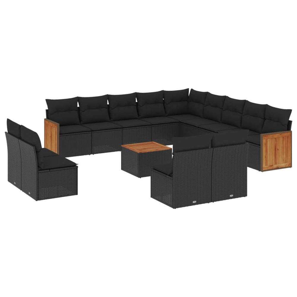 vidaXL 14-piece Garden Sofa Set with Cushions Black Poly Rattan