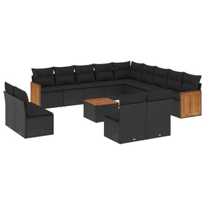 vidaXL 14-piece Garden Sofa Set with Cushions Black Poly Rattan