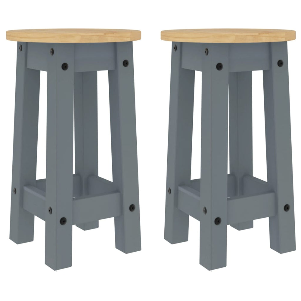 Barhocker 2er Set Grau Kiefer Massivholz