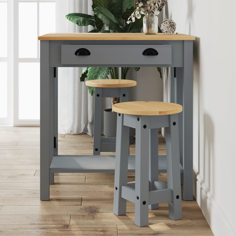 Barhocker 2er Set Grau Kiefer Massivholz