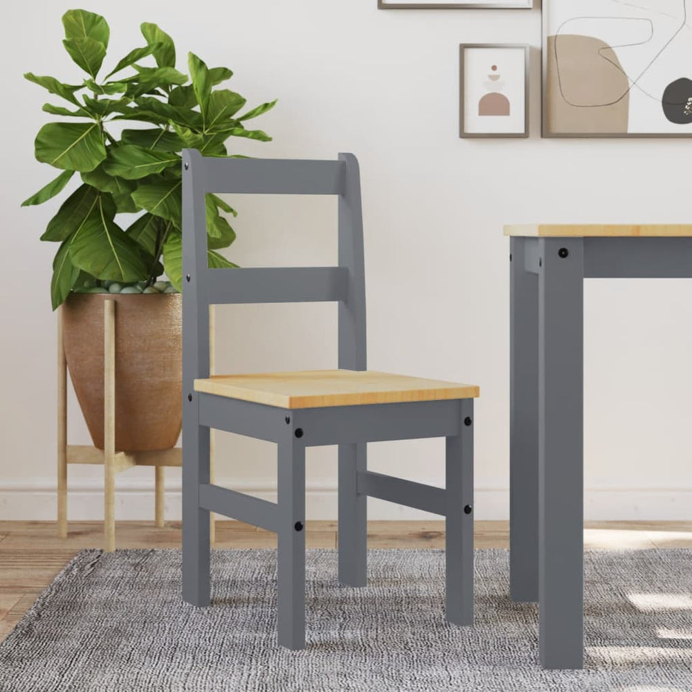 Esszimmerstühle 2er Set Grau Kiefer Massivholz