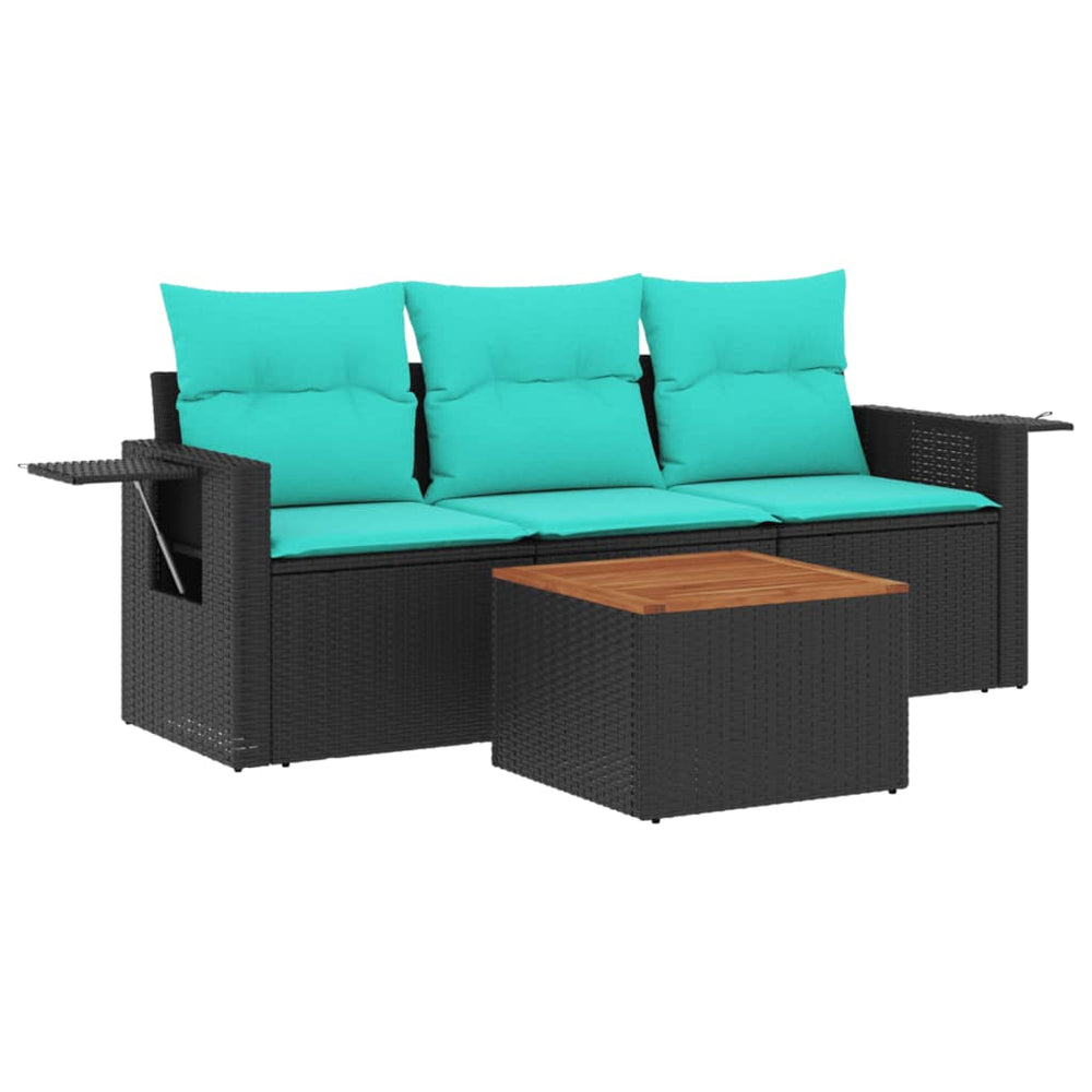 vidaXL 4-Piece Garden Sofa Set with Cushions, Black Poly Rattan