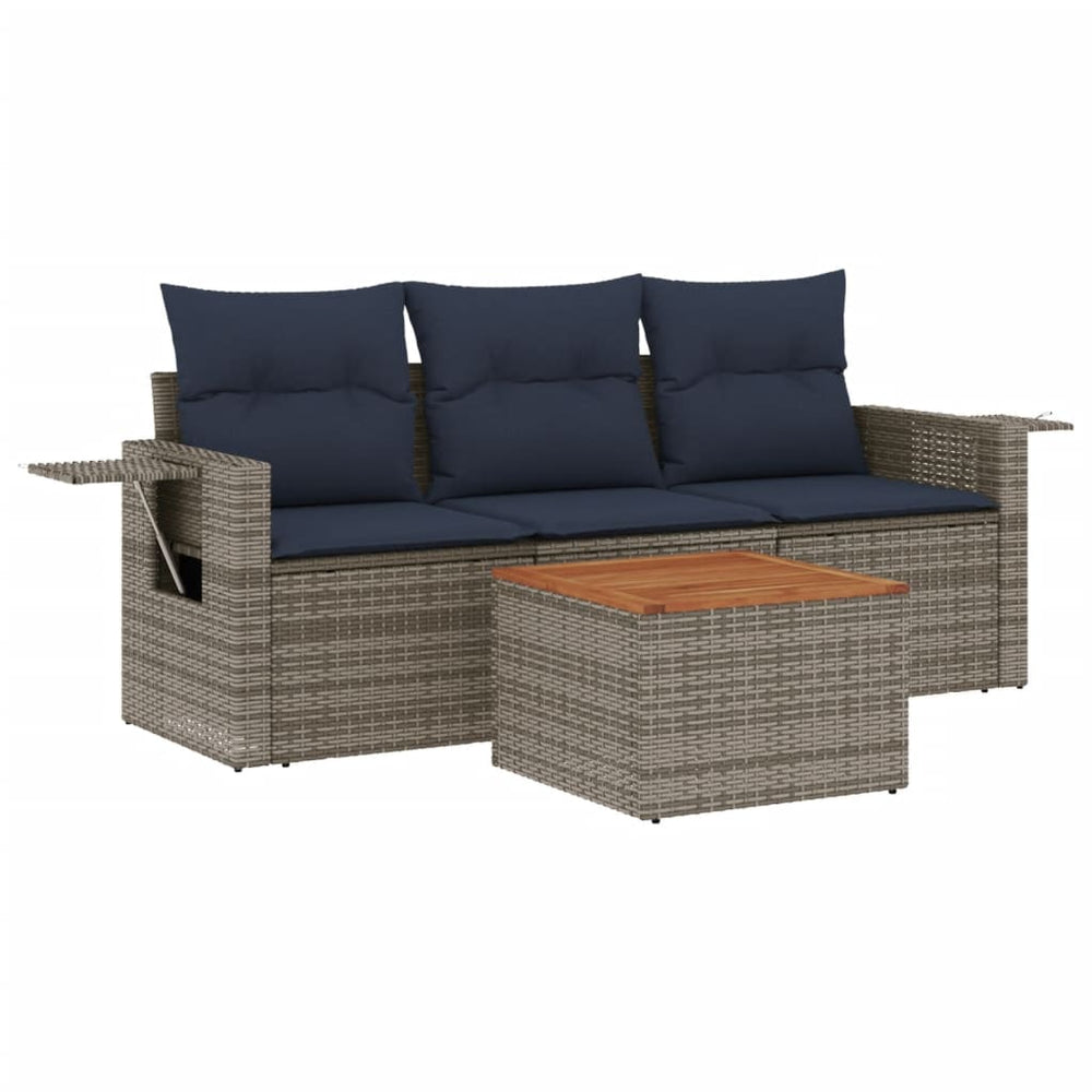 vidaXL 4-Piece Garden Sofa Set with Cushions, Grey, Poly Rattan