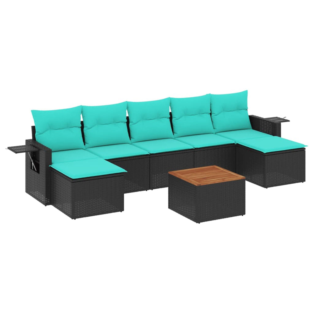 vidaXL 8-Piece Garden Sofa Set with Cushions, Black Poly Rattan
