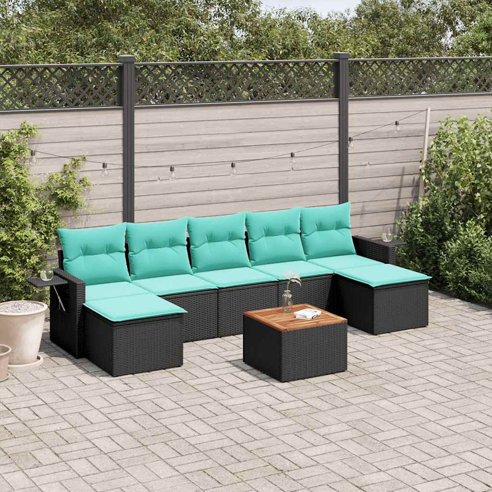 vidaXL 8-Piece Garden Sofa Set with Cushions, Black Poly Rattan