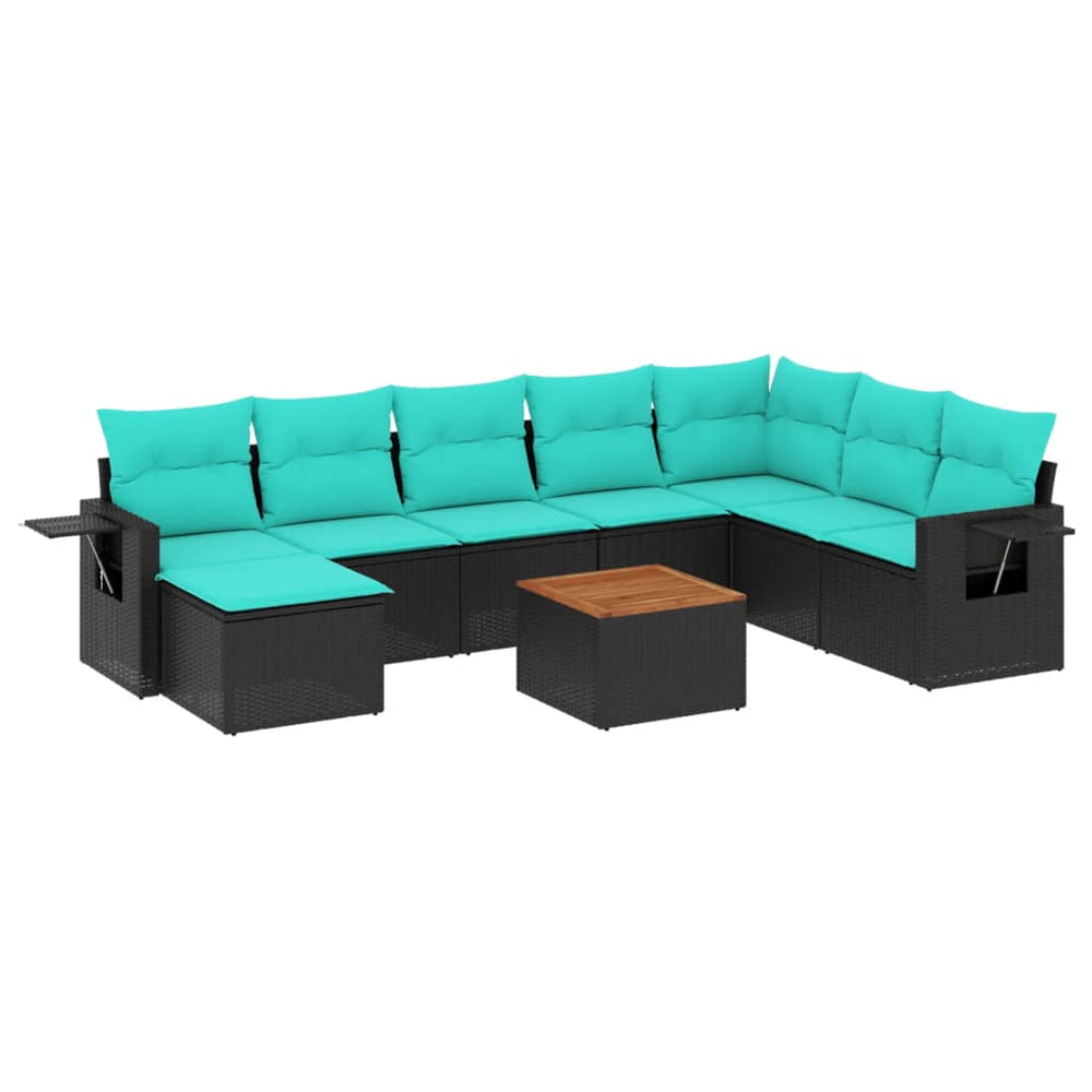 vidaXL 9-piece Garden Sofa Set with Cushions, Black Poly Rattan