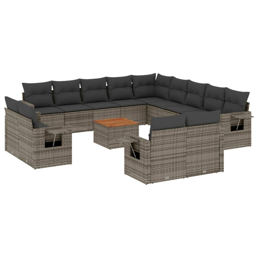 vidaXL 14-piece Garden Sofa Set with Cushions Grey Poly Rattan