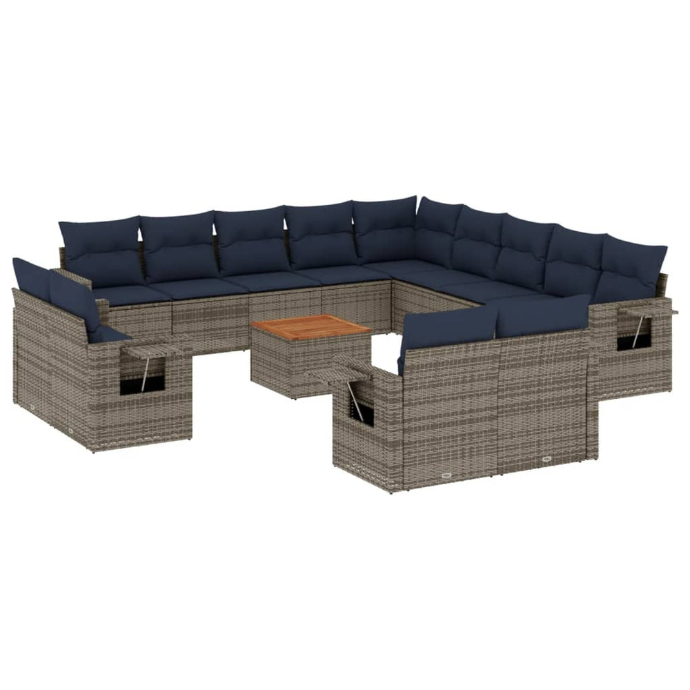 vidaXL 14-Piece Garden Sofa Set with Cushions Grey Poly Rattan