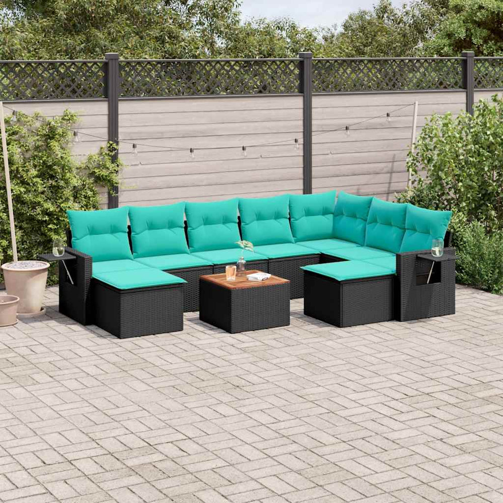 vidaXL 10-Piece Garden Sofa Set with Cushions, Black Poly Rattan