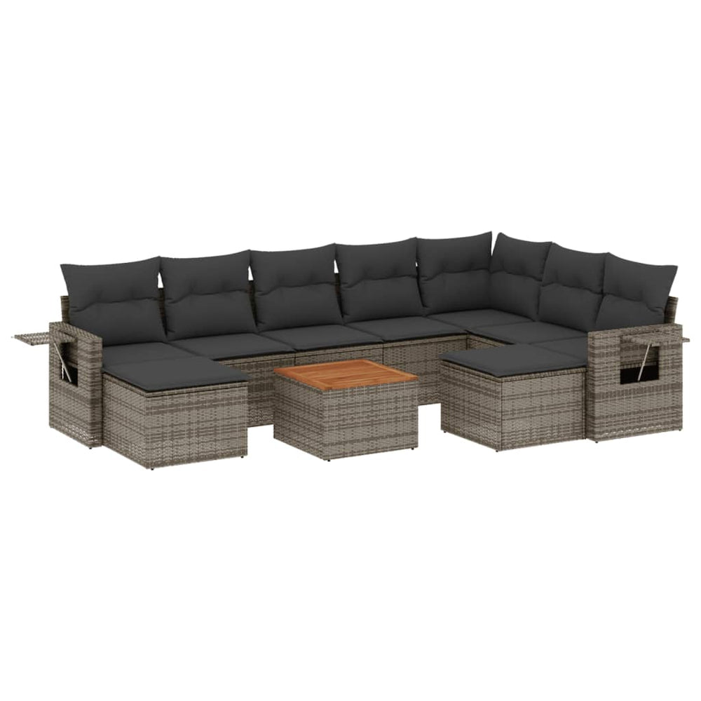 vidaXL 10-Piece Garden Sofa Set with Cushions Grey Poly Rattan