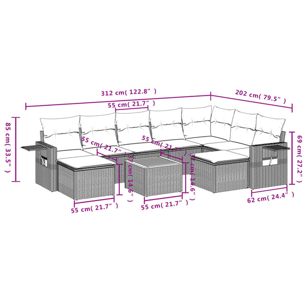 vidaXL 10-Piece Garden Sofa Set with Cushions Grey Poly Rattan