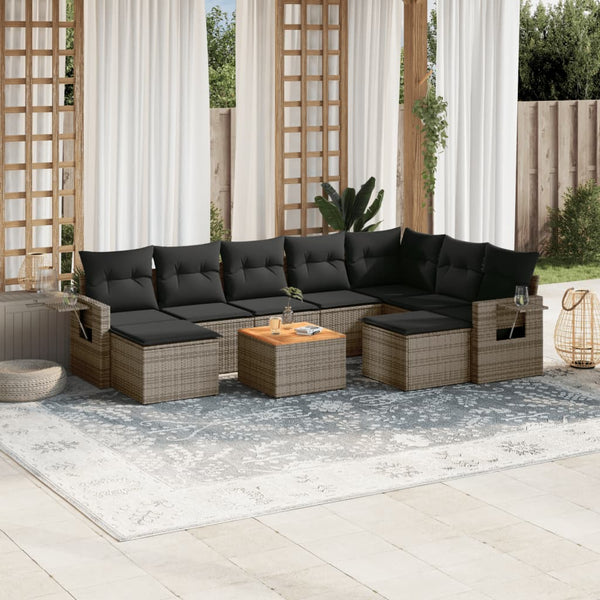 vidaXL 10-Piece Garden Sofa Set with Cushions Grey Poly Rattan