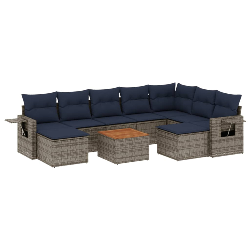 vidaXL 10-Piece Garden Sofa Set with Cushions, Grey, Poly Rattan