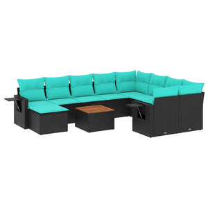 vidaXL 11-Piece Garden Sofa Set with Cushions, Black Poly Rattan