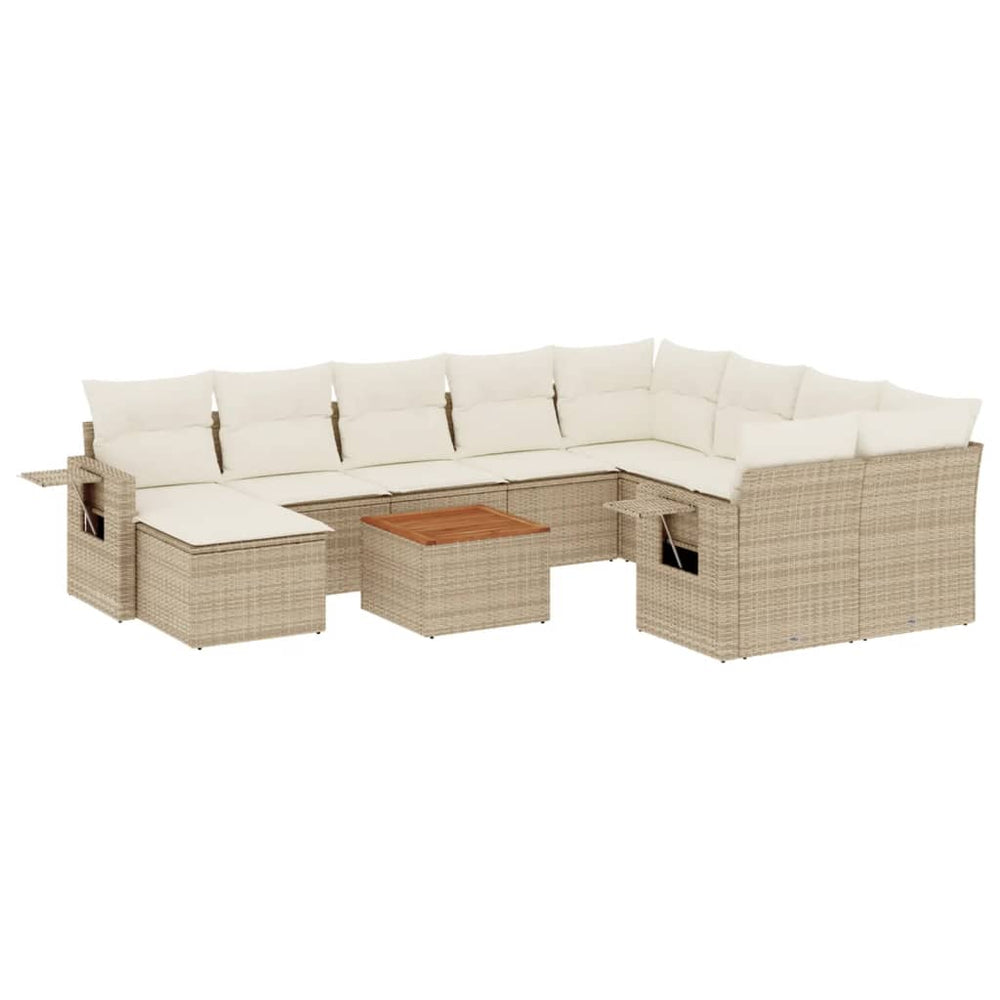 vidaXL 11-piece Garden Sofa Set with Cushions Beige Poly Rattan
