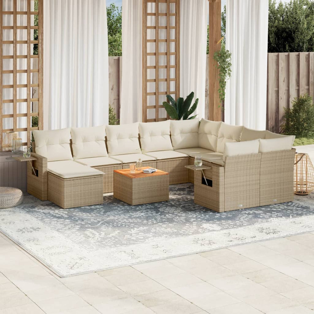vidaXL 11-piece Garden Sofa Set with Cushions Beige Poly Rattan