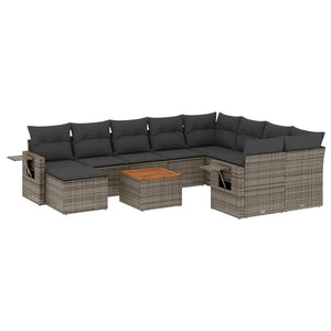 vidaXL 11-Piece Garden Sofa Set with Cushions Grey Poly Rattan