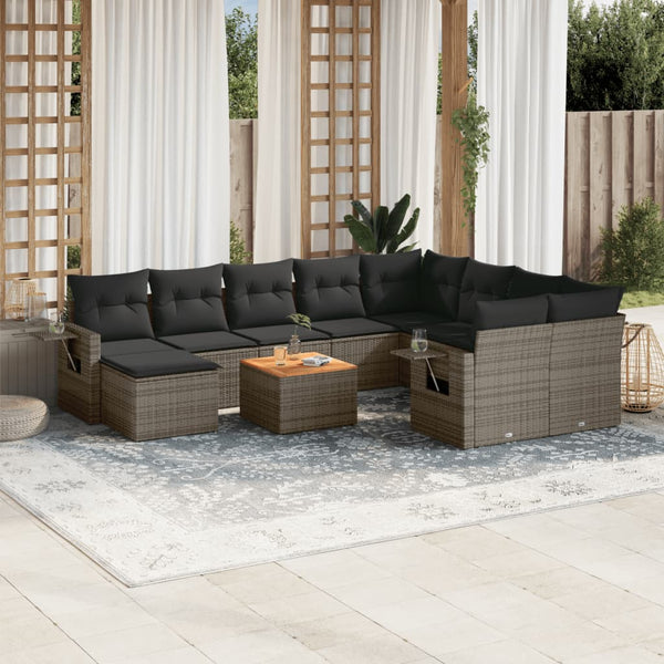 vidaXL 11-Piece Garden Sofa Set with Cushions Grey Poly Rattan
