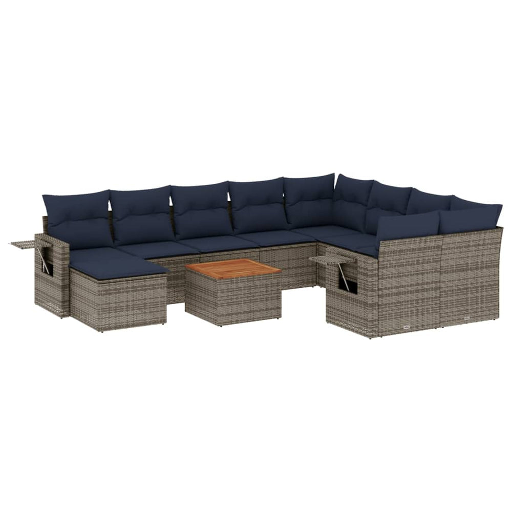 vidaXL 11-Piece Garden Sofa Set with Cushions, Grey, Poly Rattan