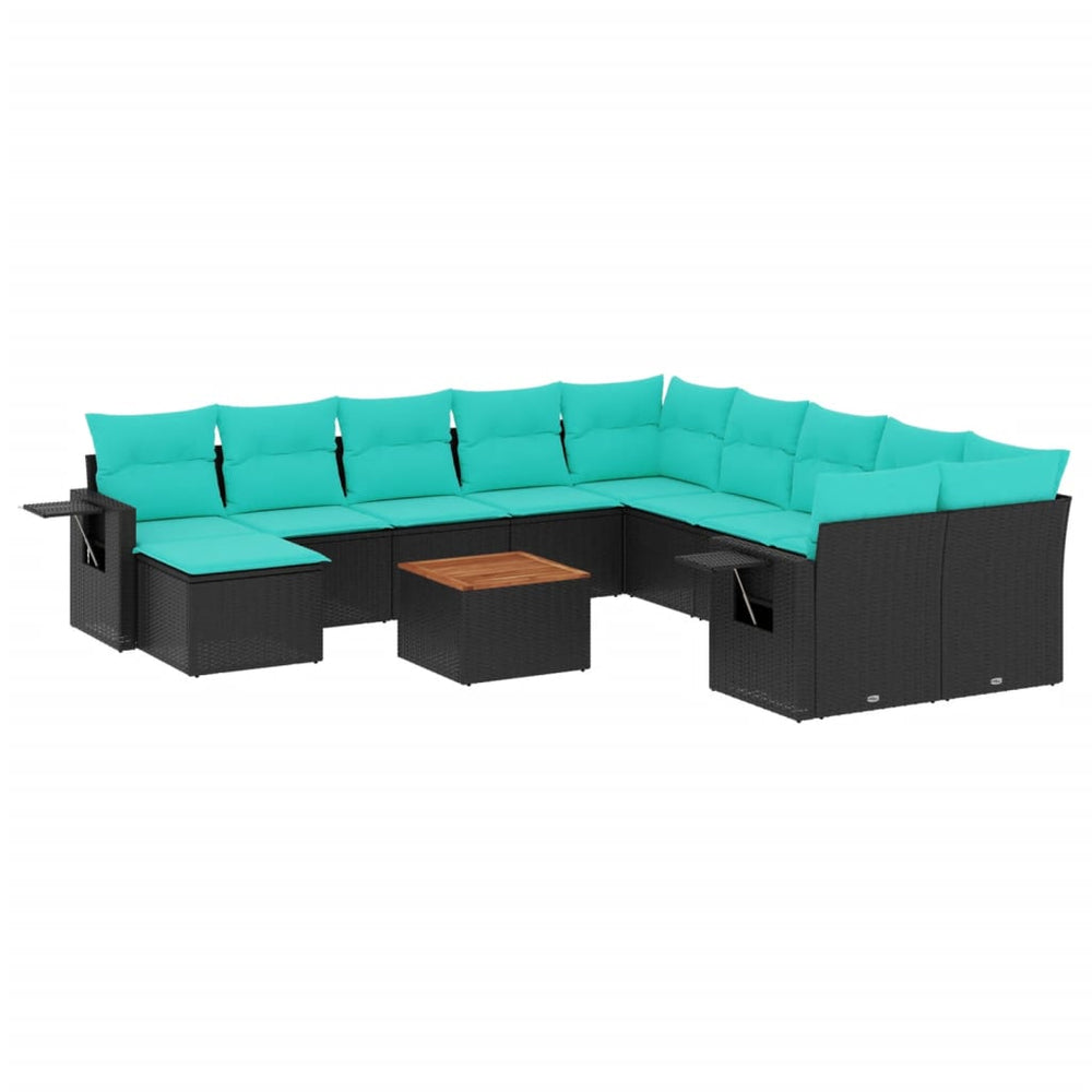 vidaXL 12-Piece Garden Sofa Set with Cushions, Black Poly Rattan