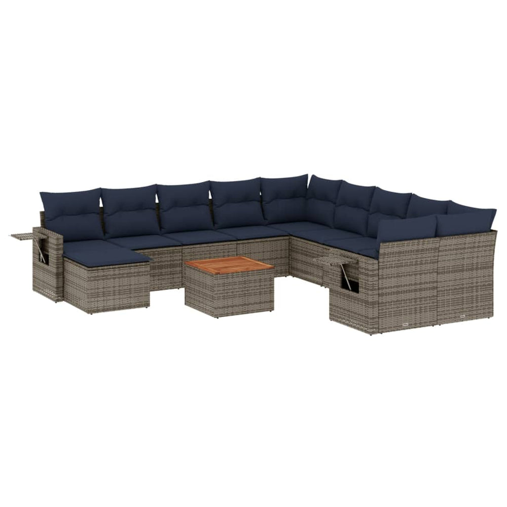 vidaXL 12-Piece Garden Sofa Set with Cushions, Grey, Poly Rattan