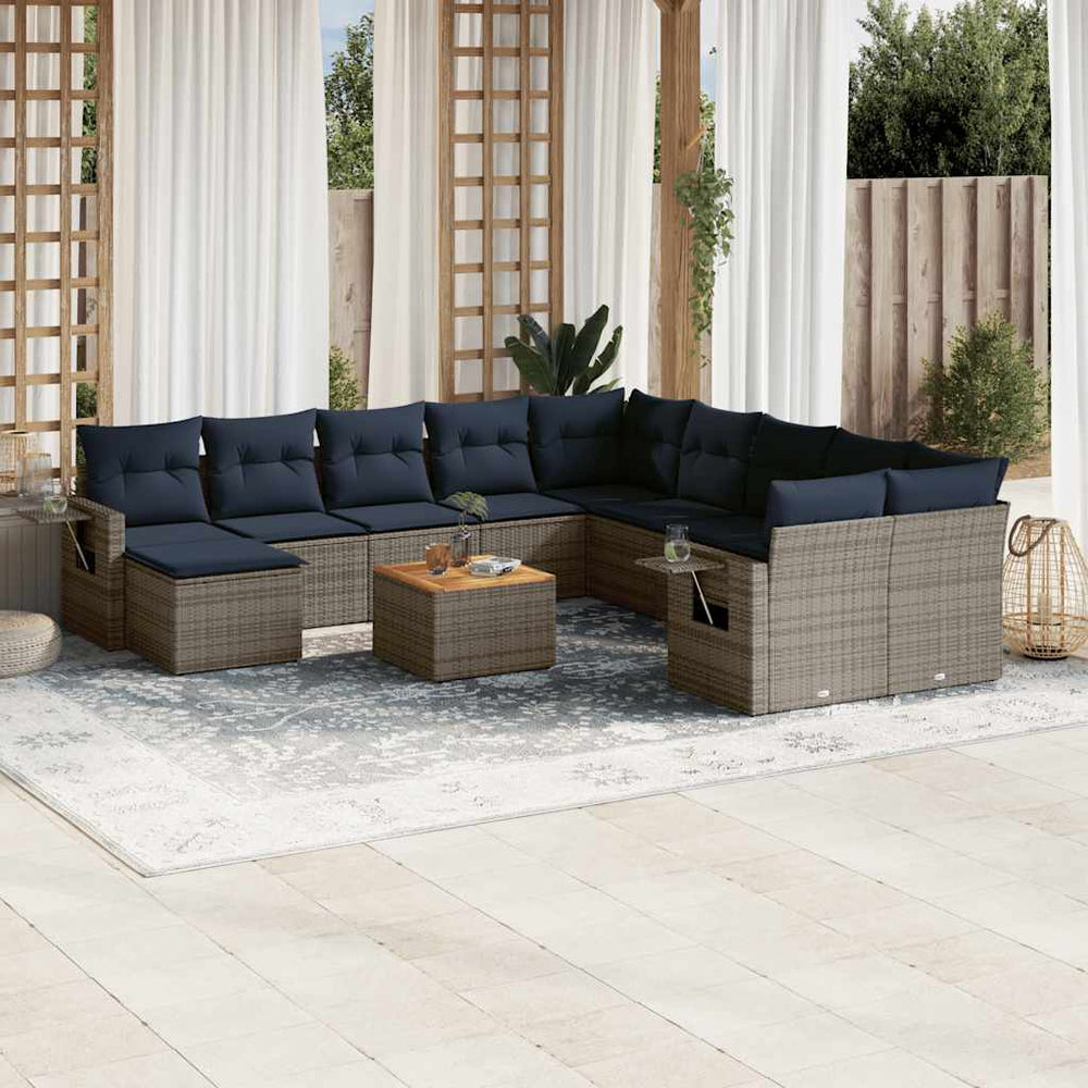 vidaXL 12-Piece Garden Sofa Set with Cushions, Grey, Poly Rattan