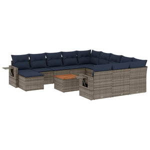 vidaXL 13-Piece Garden Sofa Set with Cushions, Grey, Poly Rattan