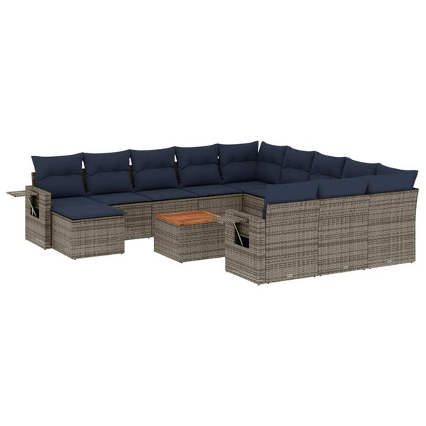 vidaXL 13-Piece Garden Sofa Set with Cushions, Grey, Poly Rattan