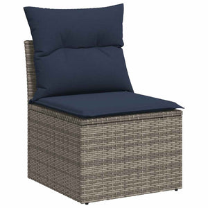 vidaXL 13-Piece Garden Sofa Set with Cushions, Grey, Poly Rattan