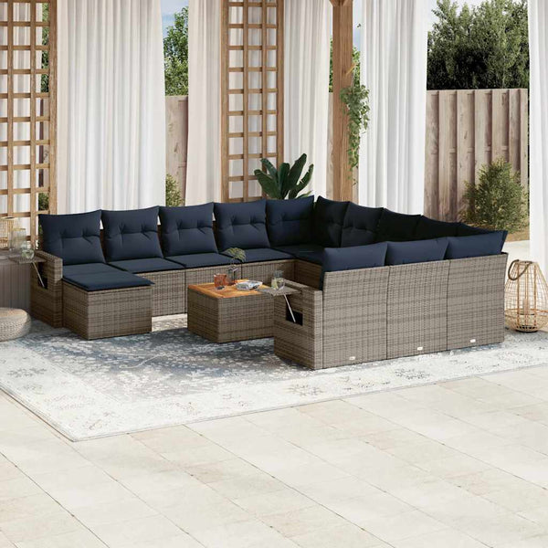 vidaXL 13-Piece Garden Sofa Set with Cushions, Grey, Poly Rattan