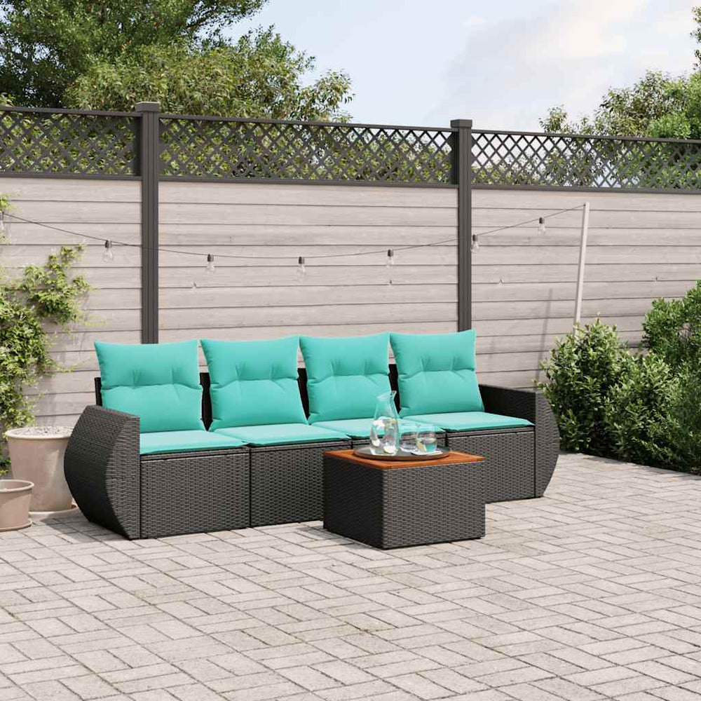 vidaXL 5-Piece Garden Sofa Set with Cushions, Black Poly Rattan