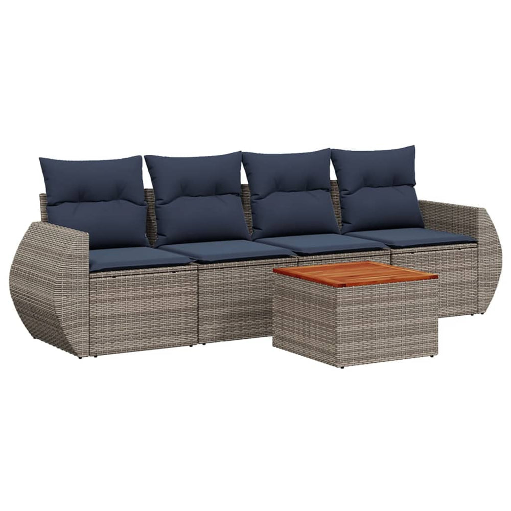 vidaXL 5-piece Garden Sofa Set with Cushions, Grey, Poly Rattan